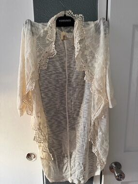 Lace Trim Sheer Cardigan in Ivory